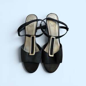 IMPO Vivette Slingback Open Toe Wedge Heels Black Women's 8M Comfort Cozy Soft